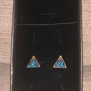 Triangle Shaped Blue Sparkly Earrings